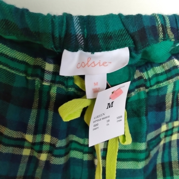 Colsie Green Plaid Flannel Drawstring Waist Pajama Shorts Size Medium New - Picture 7 of 8